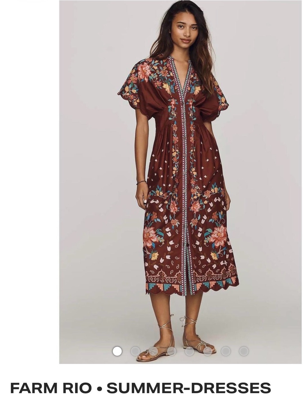FARM Rio Brown Floral Embroidered Midi Dress